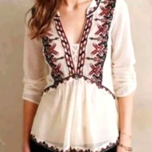 Anthropologie Embroidered Boho Blouse, Medium Excellent Condition